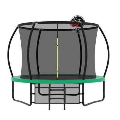 Aukfa 10FT Pumpkin Shape Trampoline with Enclosure Net,  Basketball Hoop, Storage Bag & Stability Bar for Backyard