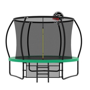 Aukfa 10FT Pumpkin Shape Trampoline with Enclosure Net,  Basketball Hoop, Storage Bag & Stability Bar for Backyard - 1 of 4