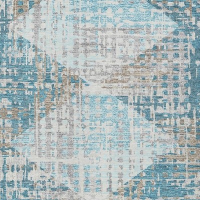 HomeRoots 5' X 8' Teal Blue And Beige Geometric Washable Indoor Outdoor Area Rug