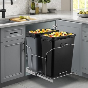GustoWave Pull-Out Double Trash Can, Under Mount Kitchen Waste Container, Heavy Duty Garbage Recycling Bin with Soft-Close Slide and Door Mount Kit - 1 of 4