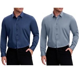 INSPIRE CHIC Men's Point Collar Long Sleeves Button Down Solid Formal Dress Shirts 2 Packs - 1 of 4