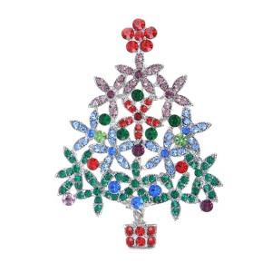 Anna-Kaci Merry Christmas Emerald Green Crystal Gem Rhinestone Ornamental Tree Pin Brooch - 1 of 4