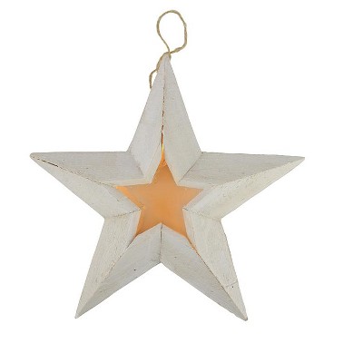 Kaemingk 11.5" Pre-Lit Battery Operated Warm Clear LED Country Rustic White Wooden Star Christmas Decoration