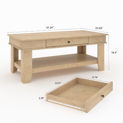 Garvee Coffee Table with Drawer 47.24" Center Table with Open Shelf  Large Living Room Table