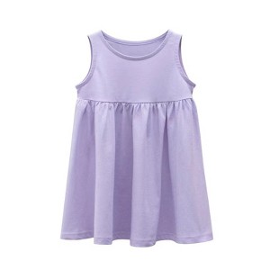 MyKids-USA Baby Girls Solid Round Collar Design Sleeveless Dress In Summer - 1 of 4