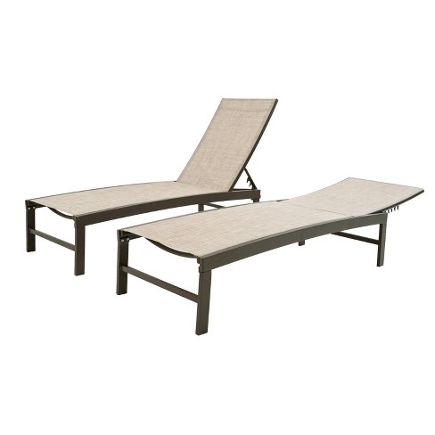 2pk Outdoor Five Position Adjustable Chaise Lounge Chairs Beige ...