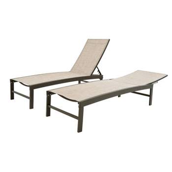 2pk Outdoor Five Position Adjustable Chaise Lounge Chairs Beige - Crestlive Products
