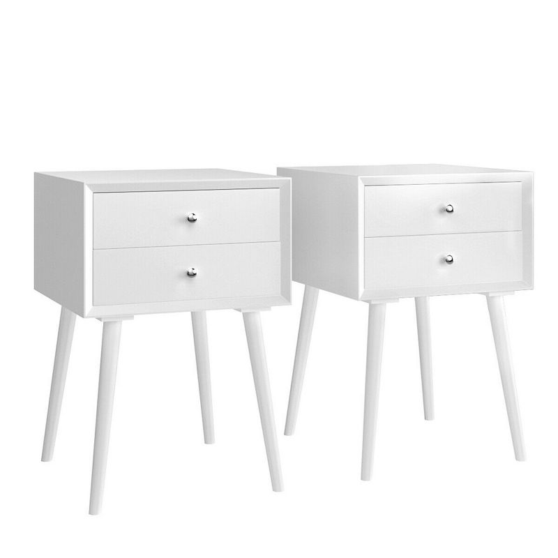 Costway 2PCS Wooden Nightstand Mid-Century End Side Table W/2 Storage Drawers, 1 of 13