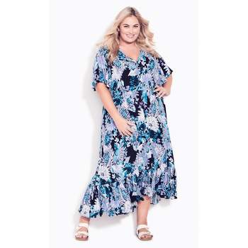 Women's Plus Size Sasha Flutter Sleeve Maxi Dress  - Blue Dahlia | AVENUE