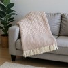 HomeRoots 55" X 70" Dusty Rose Cotton Blend Woven Plush Throw Blanket with Fringe - 2 of 4