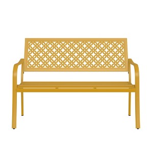 Yardgrace Patio Park Steel Garden Bench Porch Path Chair Outdoor with Carved Floral Back - 1 of 4
