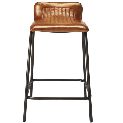 Adjustable Brown Leather & Black Metal Counter Stool