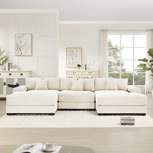 Christopher Knight Home Hodge 130" Oversized Corduroy 3-Seat U-Sectional Sofa with Ottoman - 1 of 4