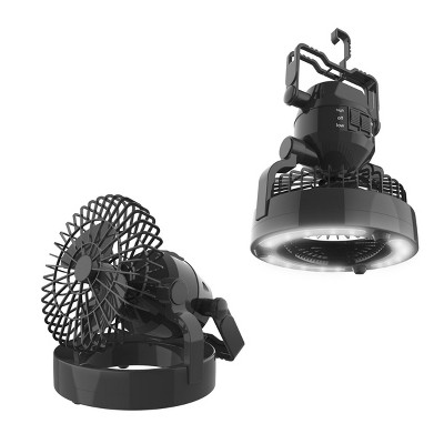 Leisure Sports 2-in-1 Camping Fan and LED Light - Battery-Operated for Hanging or Tabletop Use - Black