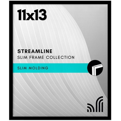 Americanflat 11x13 Picture Frame with Shatter-Resistant Glass - Thin Border Picture Frame for Wall Display - Hanging Hardware Included - Black