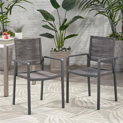 SKRAN Set of 2 Outdoor Modern Aluminum Dining Chair with Rope Seat  for Patios, Balconies and Courtyards, Gray and Dark Gray