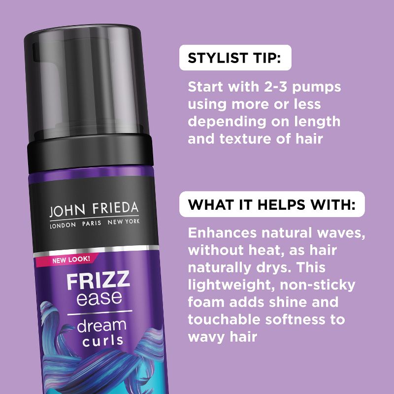 John Frieda Frizz Ease Air-Dry Waves Styling Foam, Dream Curls Defining Frizz Control, Curly Hair - 5 fl oz, 5 of 9