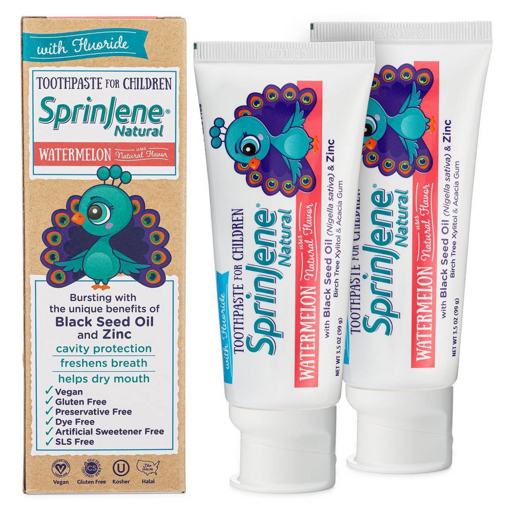 Photos - Toothpaste / Mouthwash SprinJene Natural Kids Cavity Protection Toothpaste - Watermelon - 3.5oz/2ct