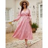 Coolmee Women Plus Size Boho Floral Casual V Neck Long Sleeve Waist Tie Ruffle Flowy Midi Dress - 4 of 4