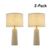 ALOADECOR 1-Light 21'' Vintage Classic Natural Travetine Tapered Table Lamp With Beige Linen Shade For Bedroom and Living Room(2 Pack) - 4 of 4