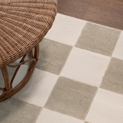 Beige and Cream Geometric Checkerboard 3 x 5 Area Rug