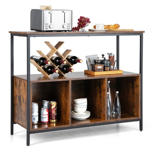 Black buffet table with wine online rack