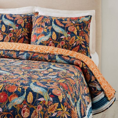 King Size Blue Cotton Reversible Quilt Set