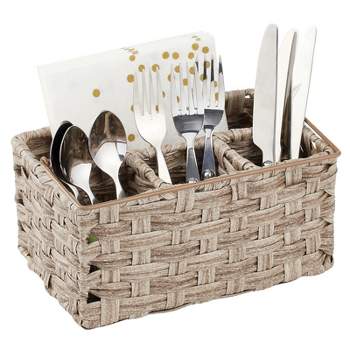 mDesign Plastic Woven Divided Cutlery Storage Organizer Caddy Tote