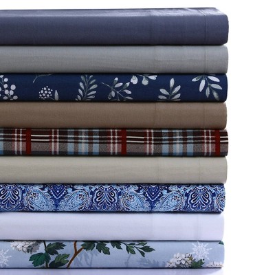 Queen Light Blue Cotton Flannel Floral Duvet Cover Set