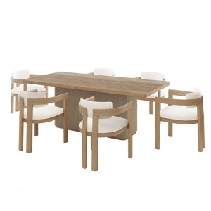 Christopher Knight Home Bentley Farmhouse 7pc Dining Set with Rubberwood Upholstered Chairs Natural Ash/Beige - 1 of 4