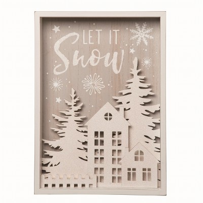 Transpac Wood White Christmas Snow Scene Block Decor