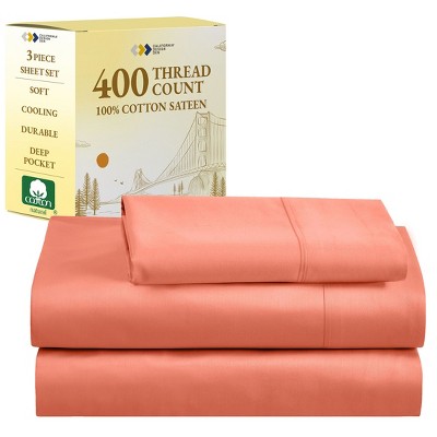Cotton Sheets Set - Softest 400 Thread Count Bed Sheets, 100% Cotton Sateen, Cooling, Deep Pocket by California Design Den