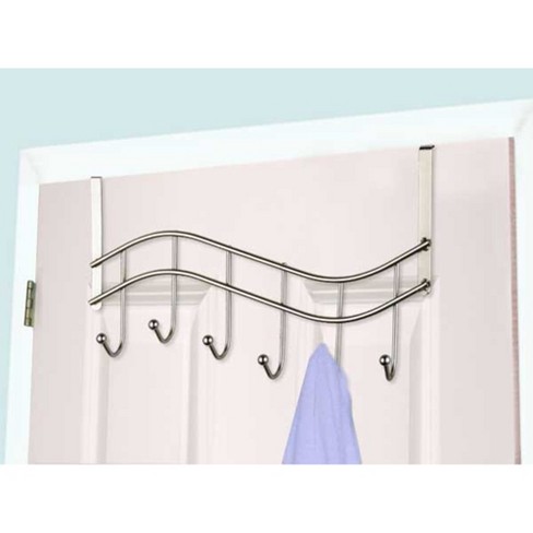 Home Basics Wave 6 Hook Over The Door Organizing Rack, Satin Nickel 