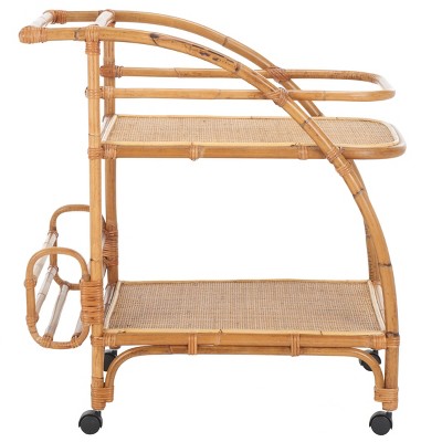Natural Rattan 2-Tier Bar Cart with Brass Hardware