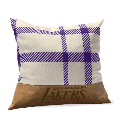 NBA Los Angeles Lakers Farmhouse Plaid Faux Leather Throw Pillow