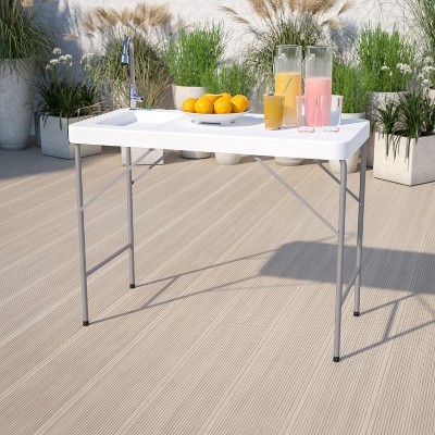 46-Inch White Plastic Portable Fish Cleaning Table with Sink