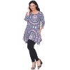 Women's Plus Size 3/4 Sleeve Printed Maji Tunic with Pockets - White Mark - 2 of 3