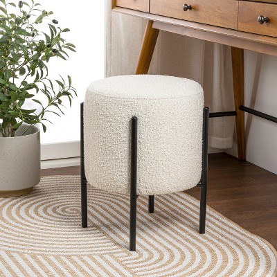 JONATHAN Y Silvia Modern Minimalist Round Backless Metal/Vegan Leather Cushioned Vanity Stool