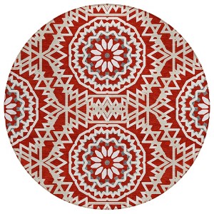 Red Beige And Ivory Floral Medallion Washable Indoor Outdoor Area Rug - 1 of 4
