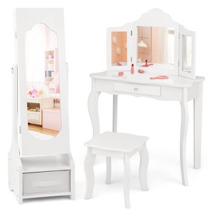Infans Kids Vanity Set Princess Makeup Dressing Table & Chair Set w/ Jewelry Armoire - 1 of 4