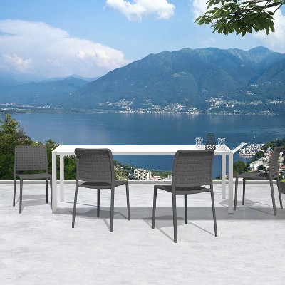 Anthracite Armless Plastic Resin Stacking Patio Dining Chairs, Set of 2