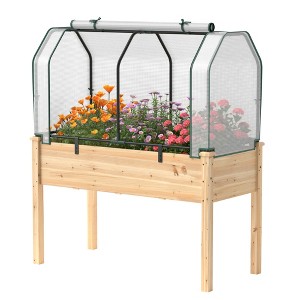 Costway Raised Garden Bed with Dual Zipper Door Greenhouse for Patios and Backyards Grey/Natural - 1 of 4