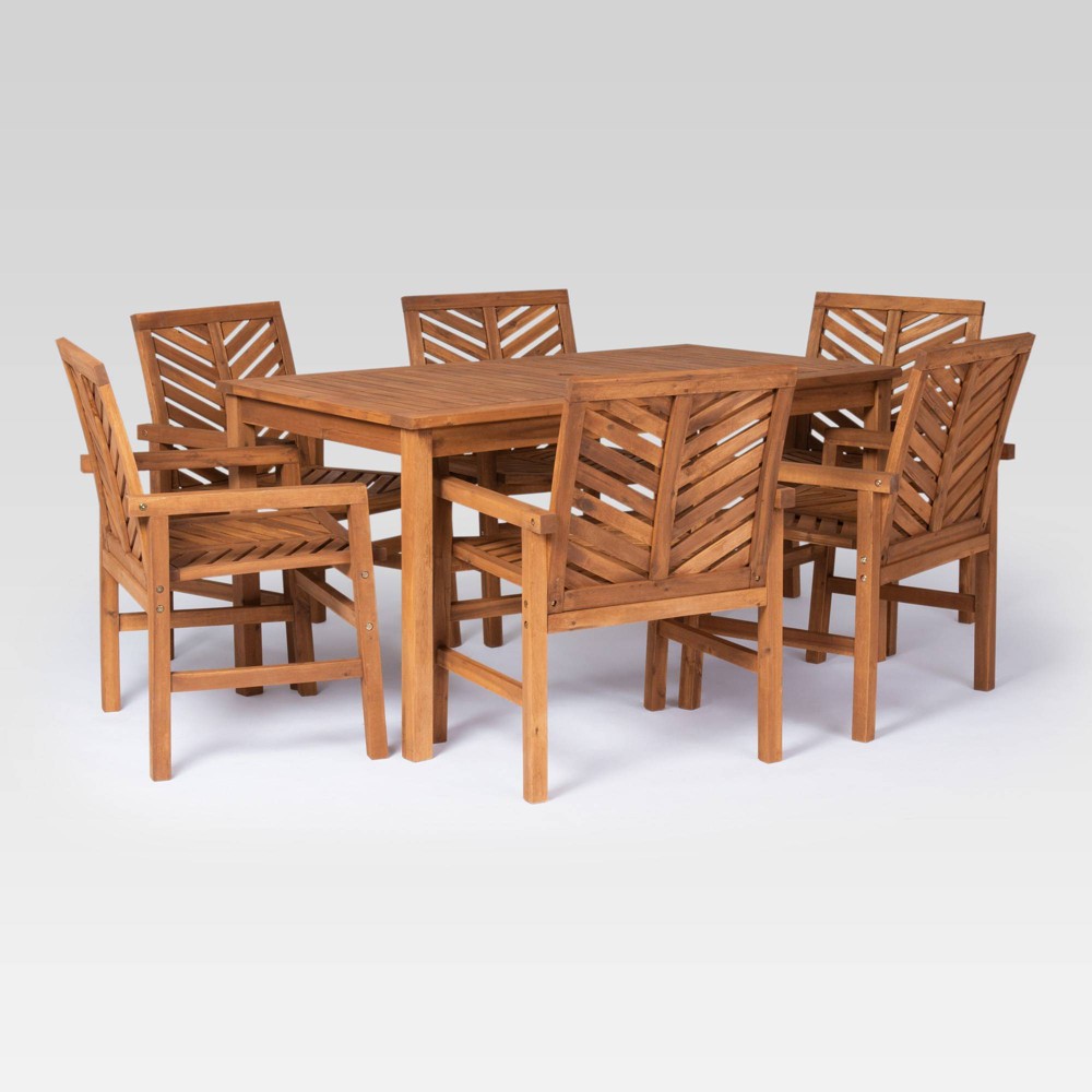 Photos - Garden Furniture 7pc Slatted Chevron Acacia Patio Dining Set - Brown - Saracina Home: Weath