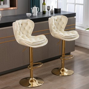 TiramisuBest 26" Set of 2 Bar Stools,with Chrome Footrest and Base Velvet + Golden Leg Simple Bar Stool,GREEN - 1 of 4