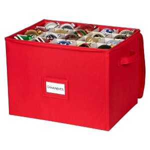 Hold N' Storage - Christmas Ornaments Storage Box. Heavy Duty to Protect and Store up to 80-3" Ornaments Decor - Red - 1 of 4