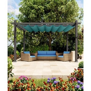 Woodgrain Aluminium Pergola Upgraded Retractable Outdoor Pergola with Canopy Modern Gazebo for Backyard, Patio, Porch, Grape Trellis - 1 of 4