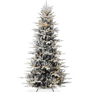 Best Choice Products 4.5ft Pre-Lit Flocked Artificial Aspen Noble Fir Christmas Tree w/750 Branch Tips, 150 LED Lights - Black - 1 of 4