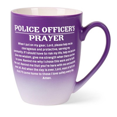 Elanze Designs First Responder Appreciation Coffee Cup Mug 12 Ounce Ceramic With Ombre Gradient Police Officer's Prayer Purple and White