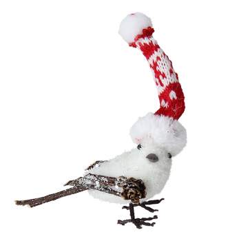 Northlight 4.75" Winter Bird in Nordic Hat with Twig Legs and Wings Christmas Decoration