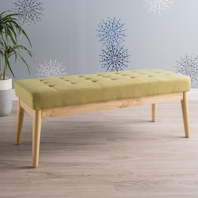 CAVINAS Modern Button Tufted Ottoman Bench with Natural Wood Legs,Rectangular Ottoman Stool for Living Room